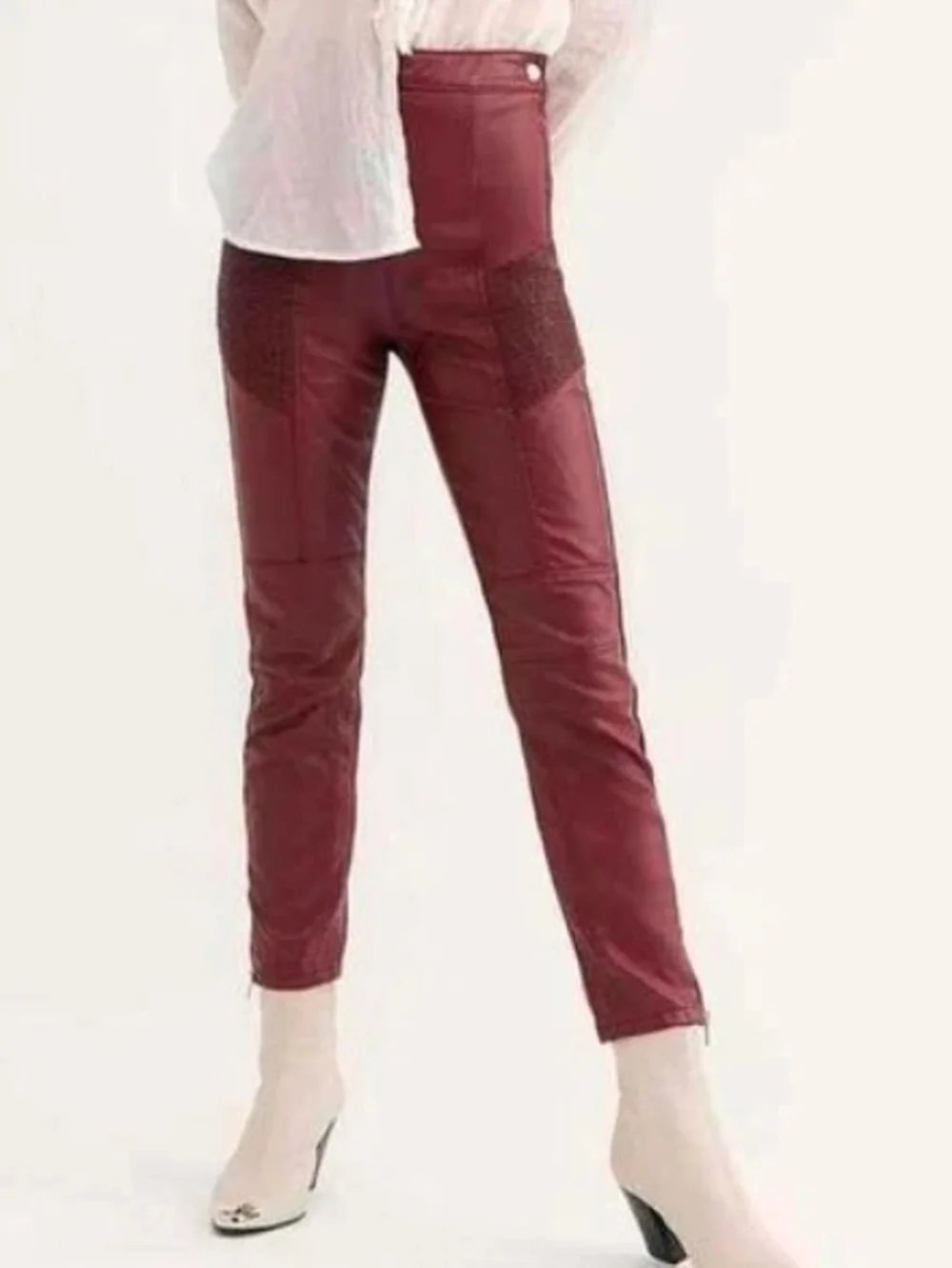 Free People Kaelin Burgundy Faux Leather Moto Cropped Pants